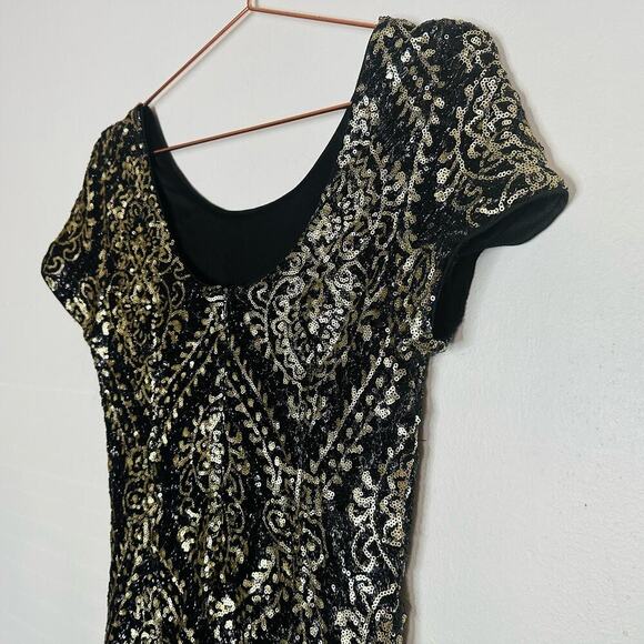 Slate & Willow Mae Gold & Black Sequin Vegas Style Shift Mini Dress Size 8 - Picture 5 of 8